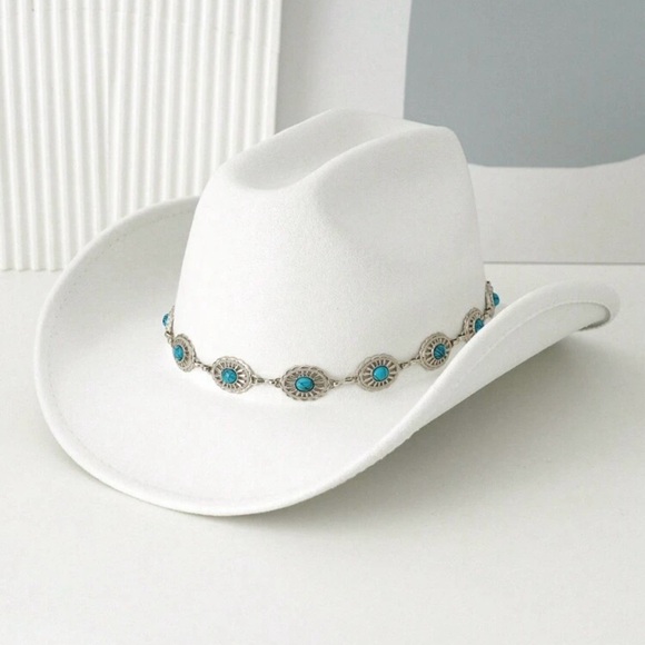 Accessories - White Cowboy Hat with Turquoise Accents